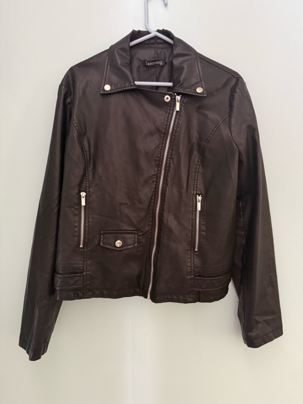 Tanning Black Asymmetric Leather Moto Jacket - Women
